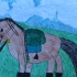 Brown Stallion Traveling Through the Field Of Grass