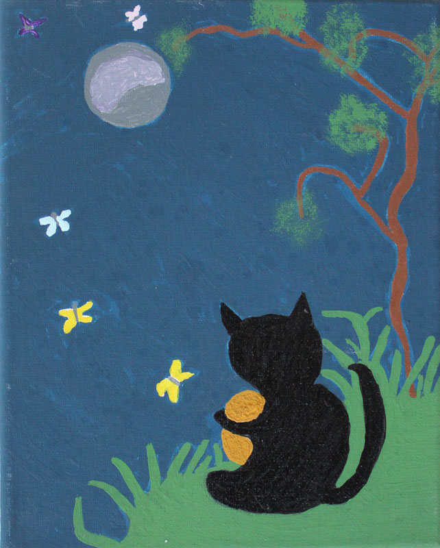 Cat and Butterflies in the Moonlight